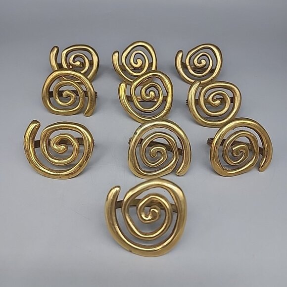 Vintage Brass Gold Metal Swirl Napkin Rings Set Of 10 - Picture 1 of 4